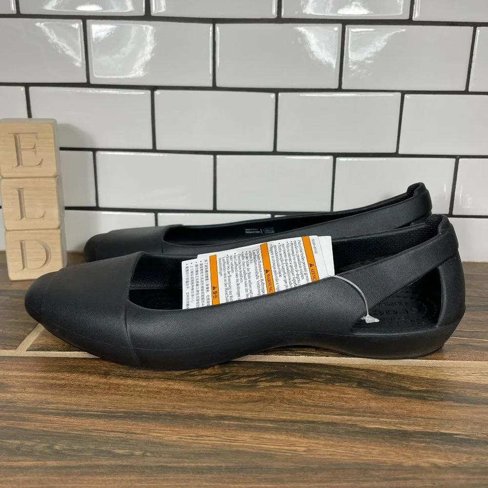 CROCS Sienna Flat Shoes Iconic Comfort Black Slip Ons 202811-001 Womens Size 8